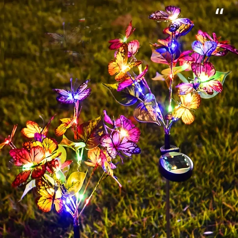 2-Pack: Solar-Powered Butterfly Flower Lamp Discount View