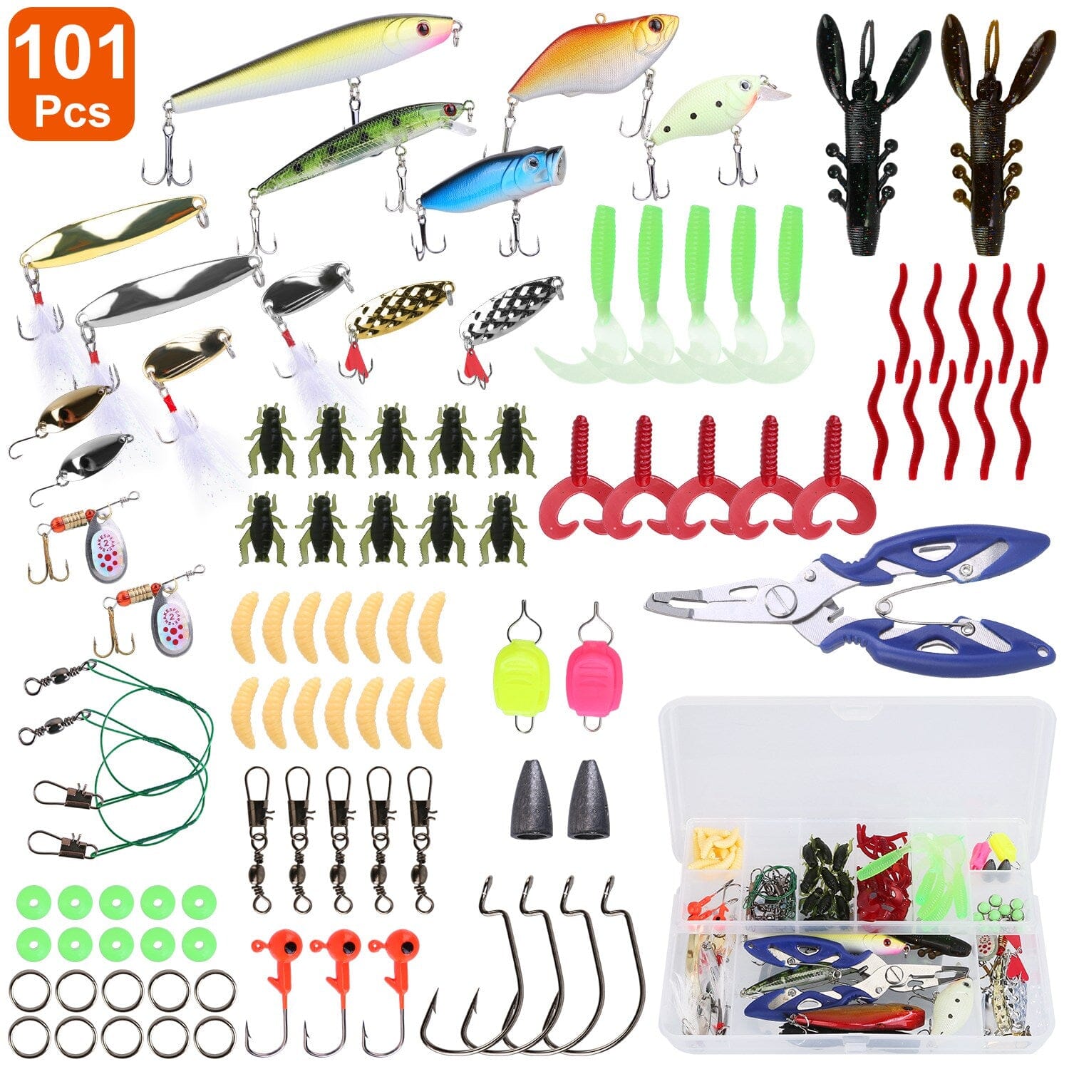 101-Pieces: Fishing Lure Kit Soft Plastic Fishing Baits Set with Soft Worms Crankbaits Box Cheap Online Online