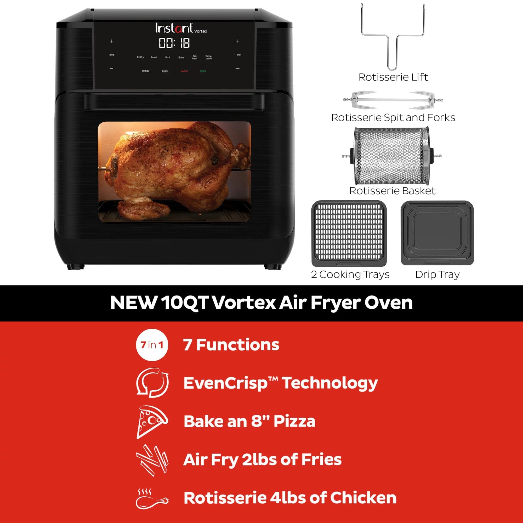 Instant Vortex 10QT Air Fryer Oven with 7-in-1 Cooking Functions (Black) (Refurbished) For Cheap Sale Online