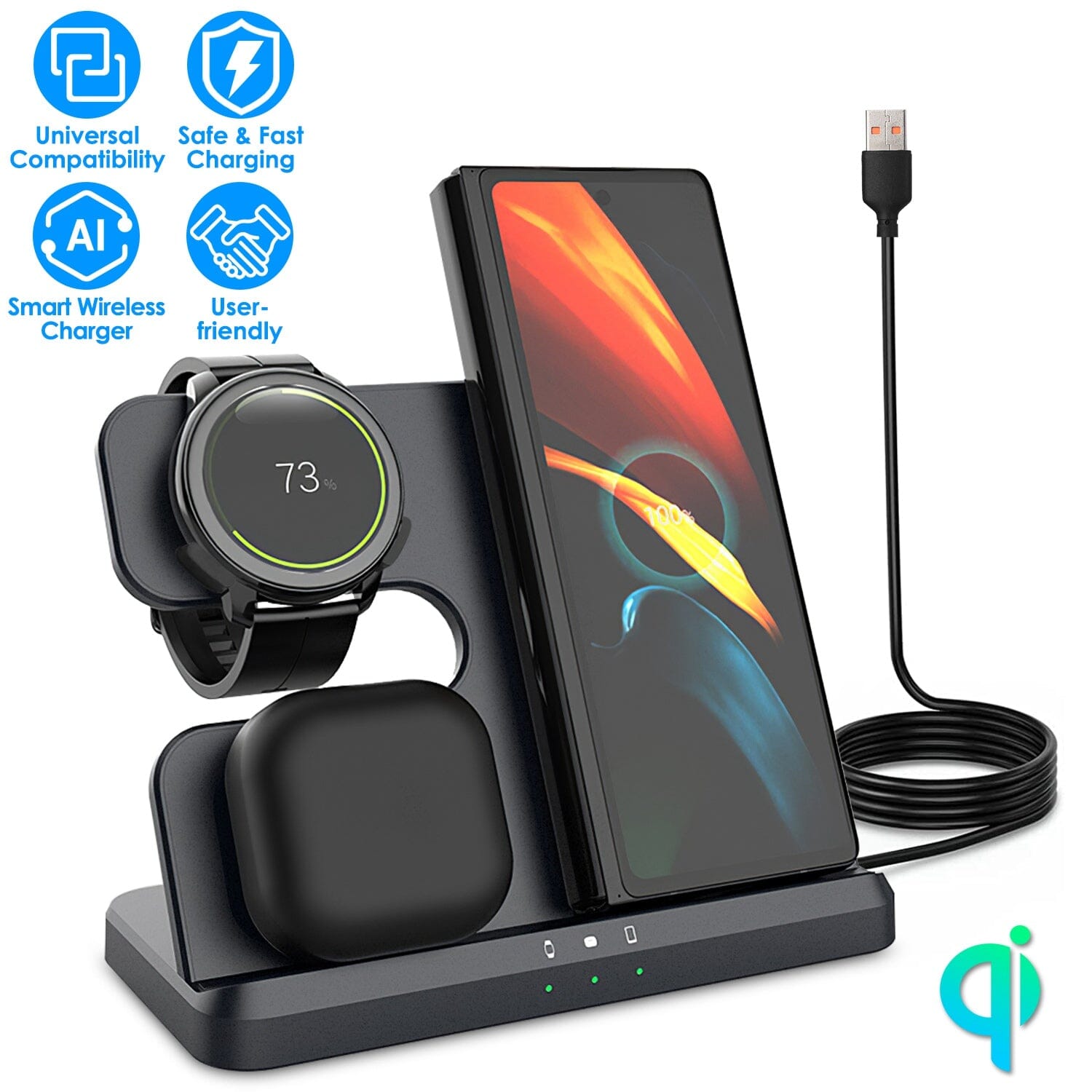 3-in-1 Fast Wireless Charger for Qi-enable Phones, Earphones and Watches Free Shipping Low Cost