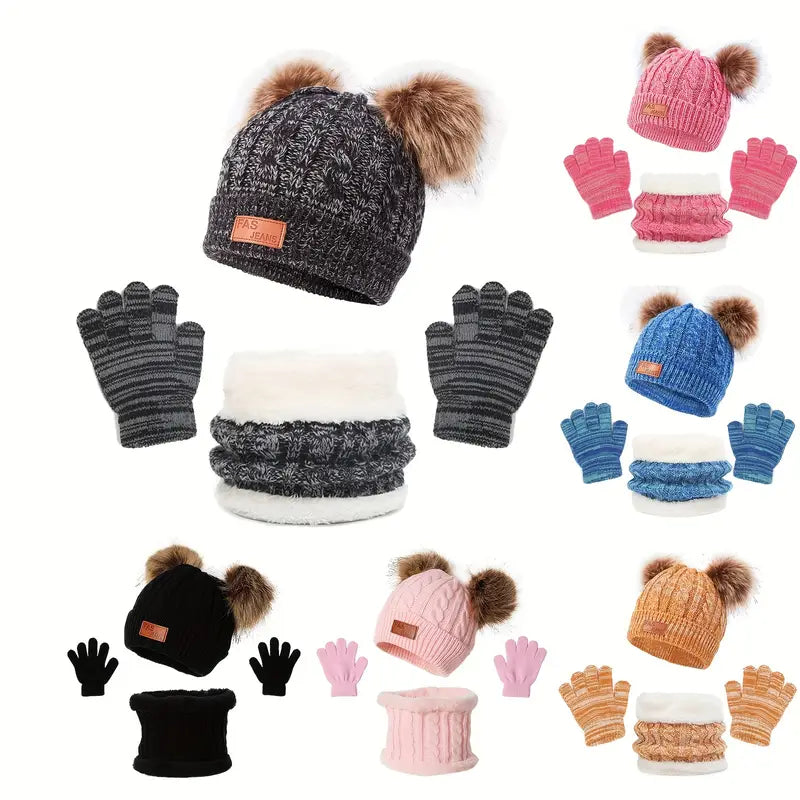 Children's Winter Knitted Wool Lining Warm Hat, Scarf, Glove Set For 2-5 Year Old Boys And Girls Sale Best Pices