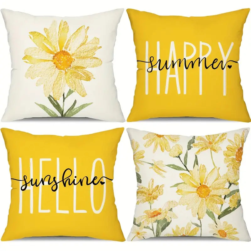 4-Pieces: Summer Flowers Printed Throw Pillow Cover Cushion Pillow Case Geniue Stockist For Sale