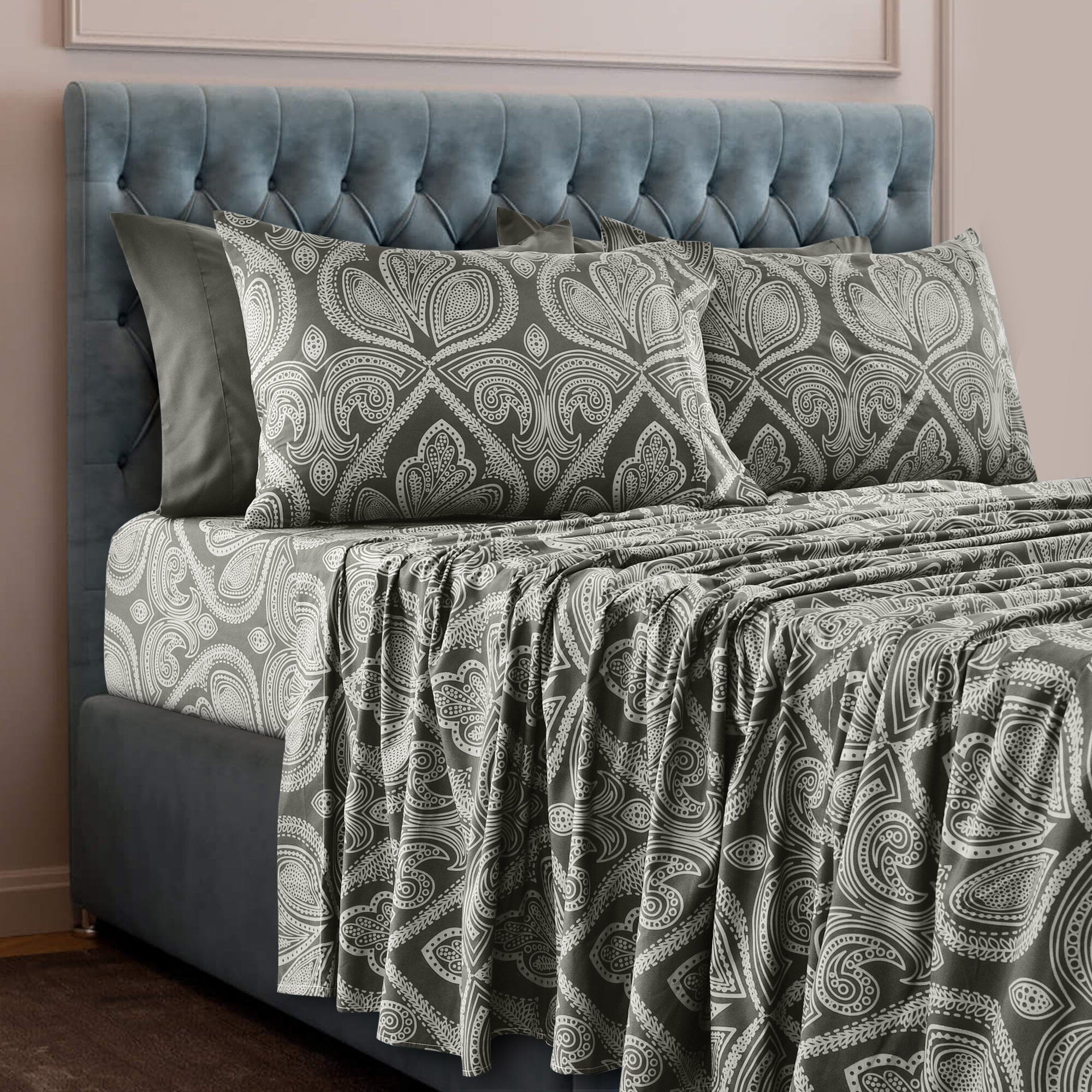 6 Piece Paisley Printed Sheet Set Bed Sheets Deep Pocket Bedding For Sale Online