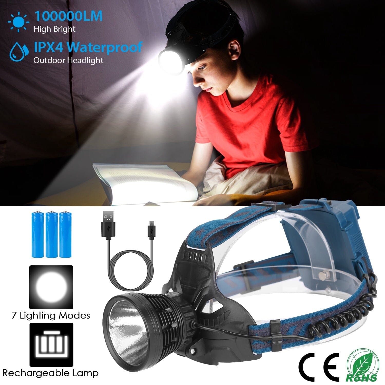 100000LM LED 7 Lighting  Modes Rechargeable Headlights Ost Release Dates