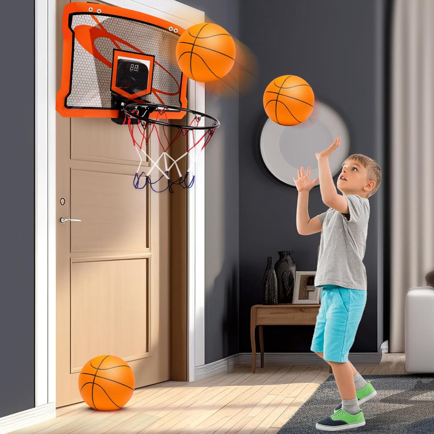 Indoor Mini Basketball Hoop Set with 4 Inflatable Balls Electric Audio Scorer For Cheap Online