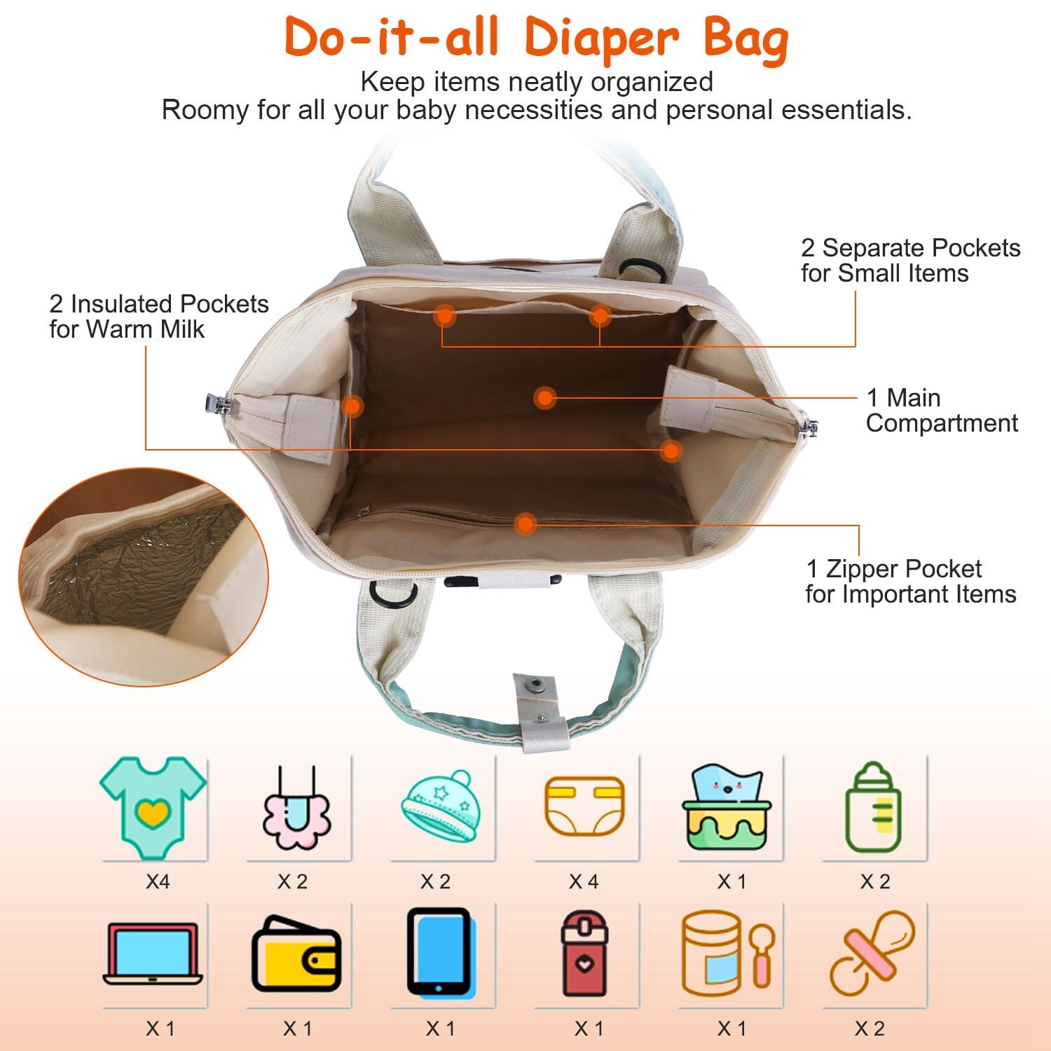 11-Piece Set: Multifunctional Diaper Handbags with Food Bag Low Cost