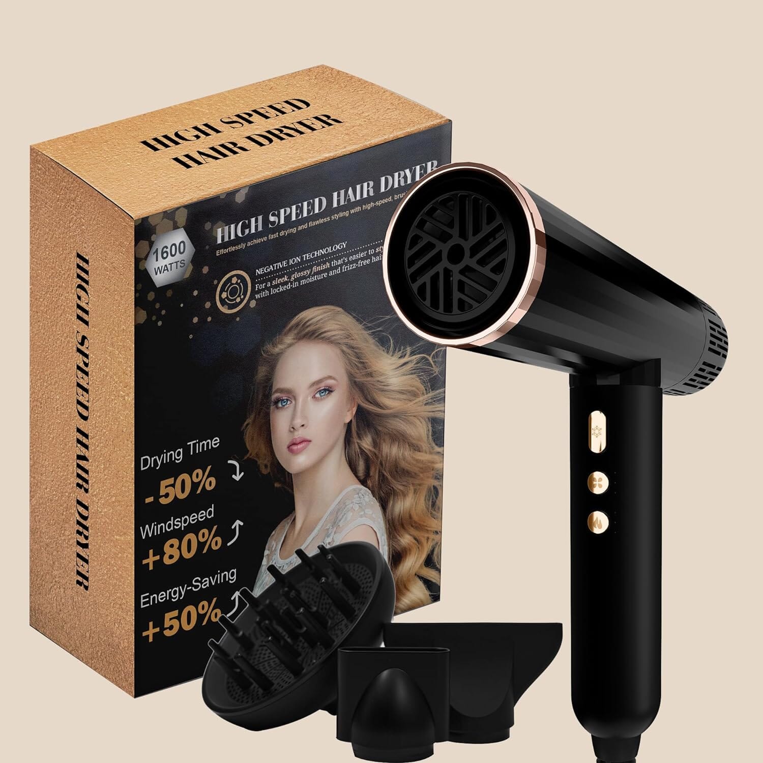 Nicebay DW-9041 Ionic Professional Hair Dryer with 3 Attachments with Diffuser (Refurbished) Cheap Usa Stockist