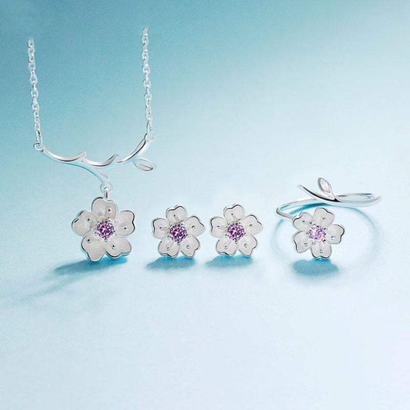 925 Sterling Silver Cute Flower Necklace Earrings Rings Bracelet Jewelry Set Buy Cheap With Paypal