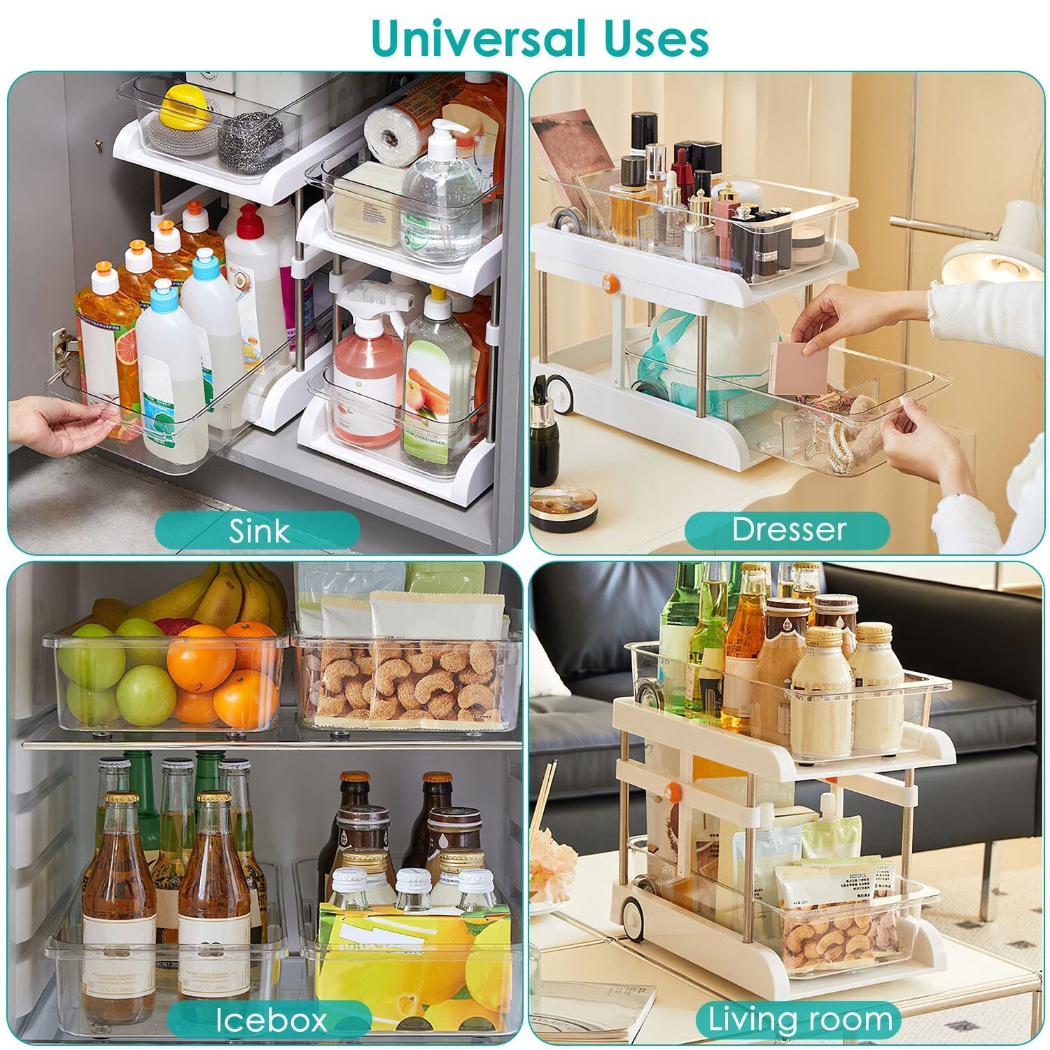 2-Tier Height Adjustable Under Sink Organizer with Flexible Wheels 2 Clear Trays Best Store To Get Sale Online