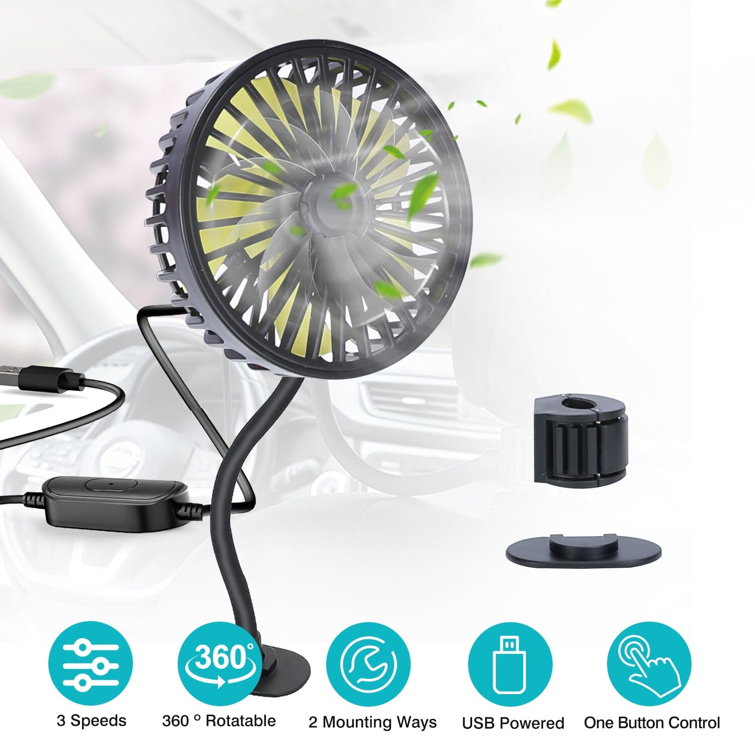 360  Rotatable Car Cooling Fan with 3 Speeds Outlet Store For Sale