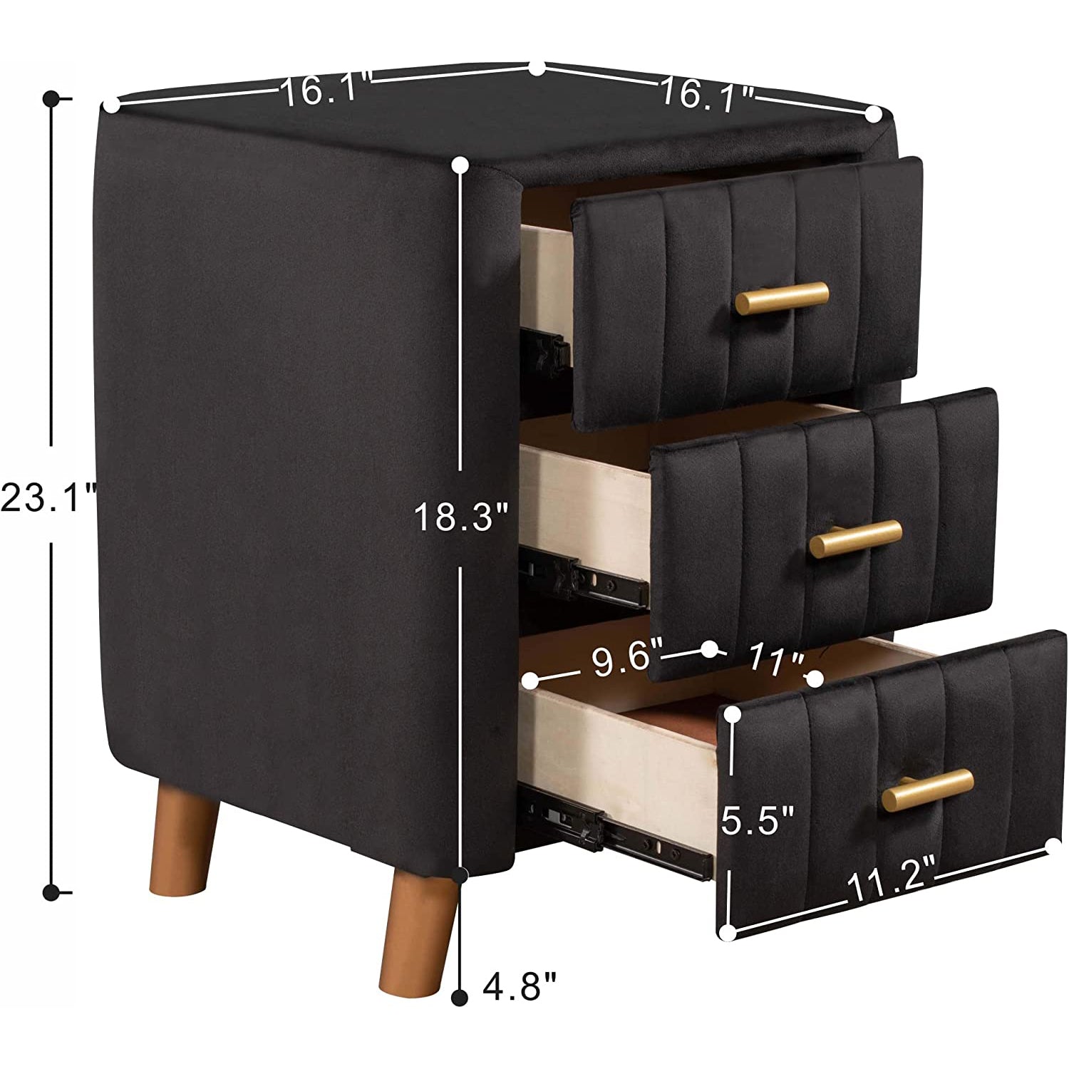 Modern Bedside Velvet Upholstered 3-Drawer Nightstand with Metal Handles Best Sale Online