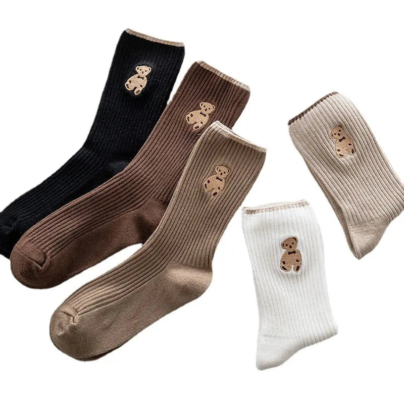 5-Pairs: Bear Embroidery Low Cut Ankle Socks Clearance 2025 Unisex