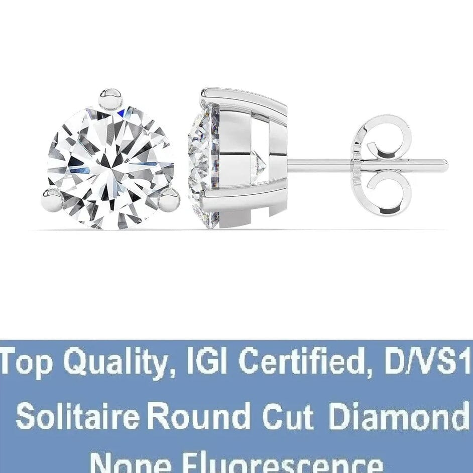 IGI, F/VS1, 3 CT Solitaire Lab-Grown Round Diamond Studs Earring 950 Platinum Reliable