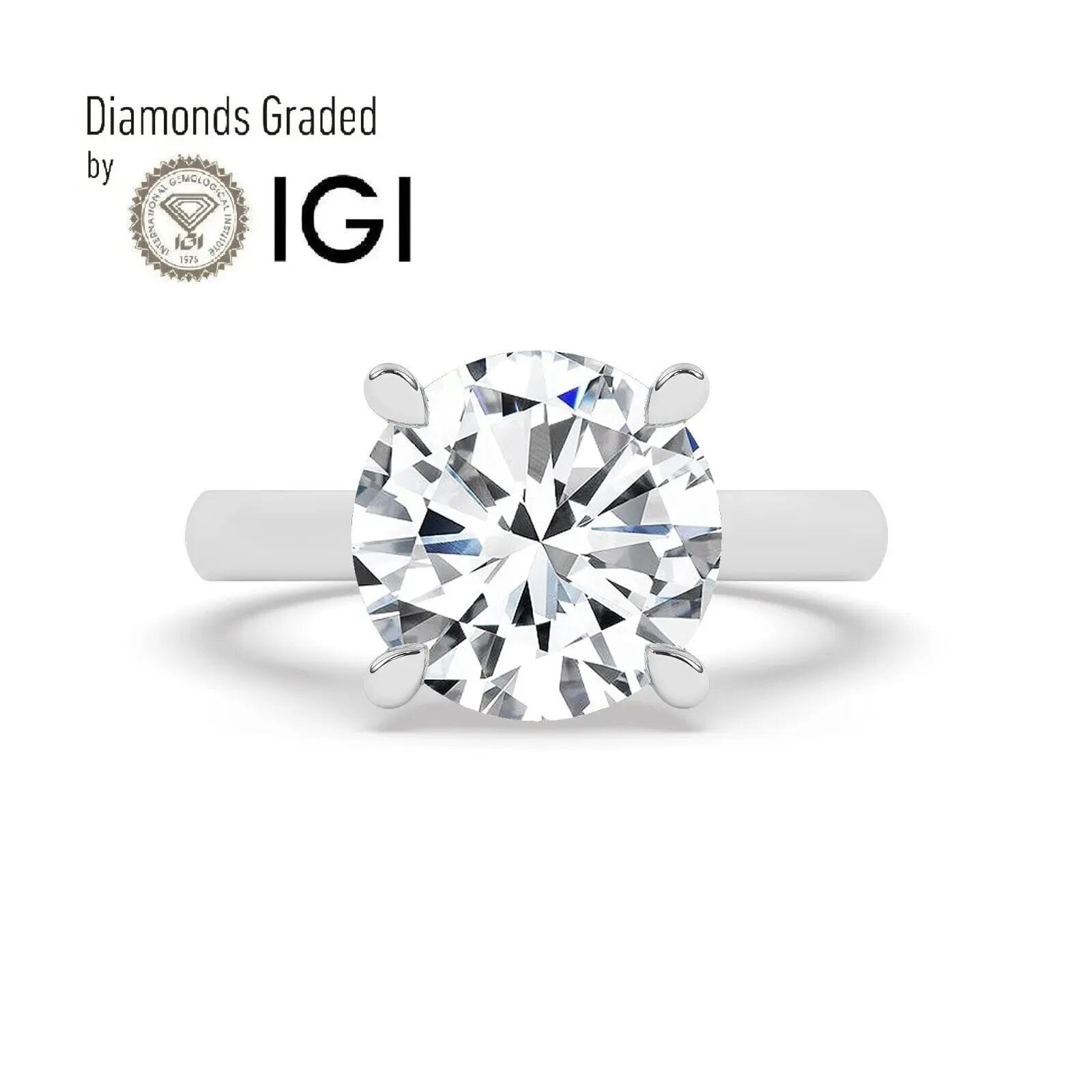 IGI, F/VS1, 5CT Solitaire Lab-Grown Round Diamond Engagement Ring 18K White Gold Sale Classic