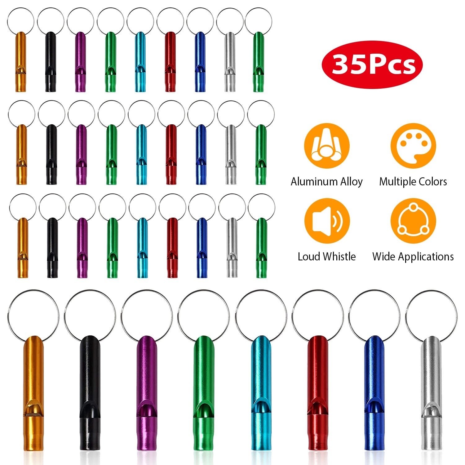 35-Pieces: Emergency Whistle Extra Loud with Key Chain Ring Sale Big Discount