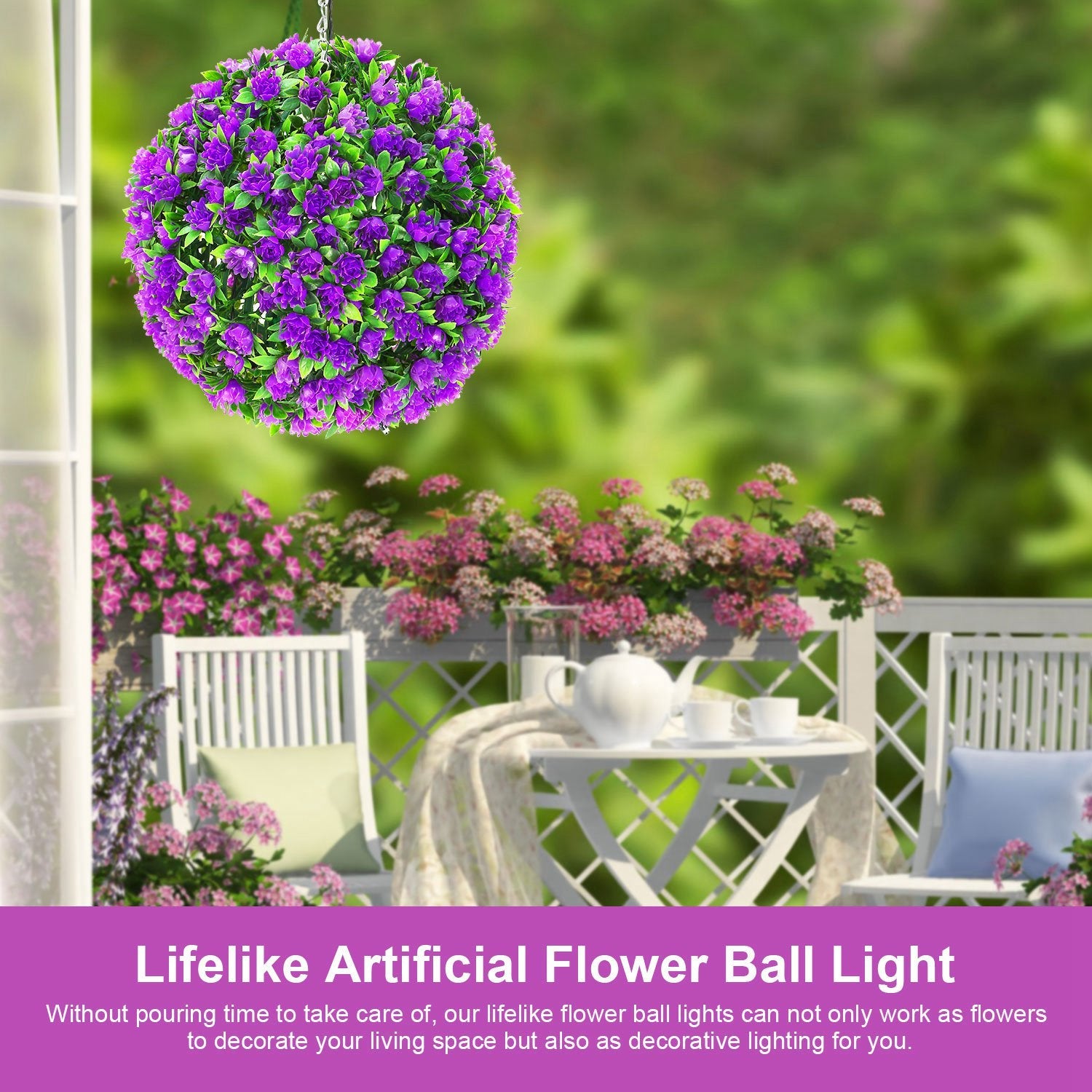 Solar Powered Topiary Ball Artificial Rose 20 LED Lights Big Discount For Sale