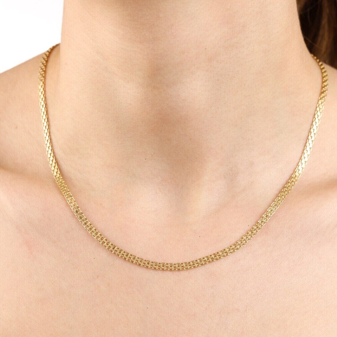 14K Yellow Solid Gold Round Bismark Chain Necklace 2.00mm New Arrival