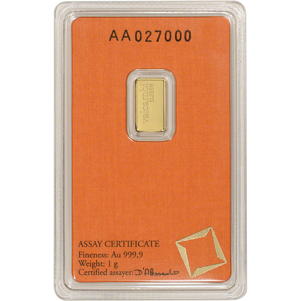 1 Gram Gold Bar - Valcambi Suisse - 999.9 Fine in Sealed Assay Best Pices Online