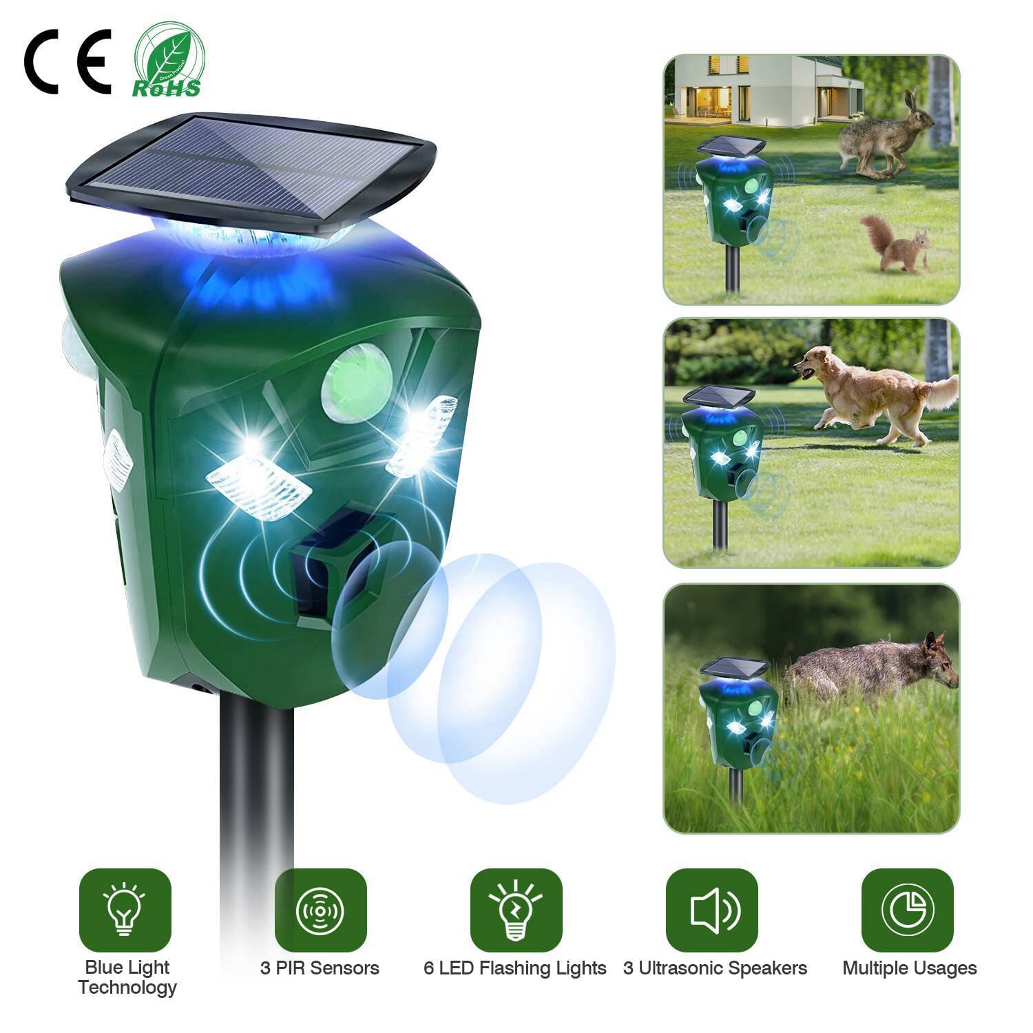 360° Electric Solar Powered Ultrasonic Repeller with Motion Sensor LED Flashing Lights Cheap Sale For Cheap