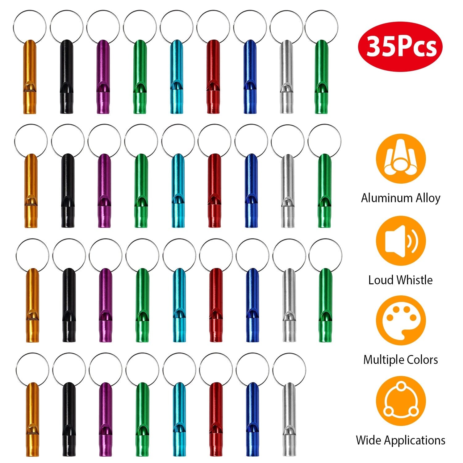 35-Pieces: Emergency Whistle Extra Loud with Key Chain Ring Sale Big Discount