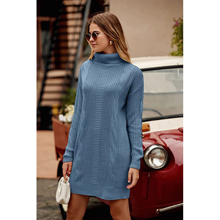 Turtleneck Pullover Sweaters Casual Long Sleeve Plain Winter Knit Sweater Dress Sale Wholesale Pice