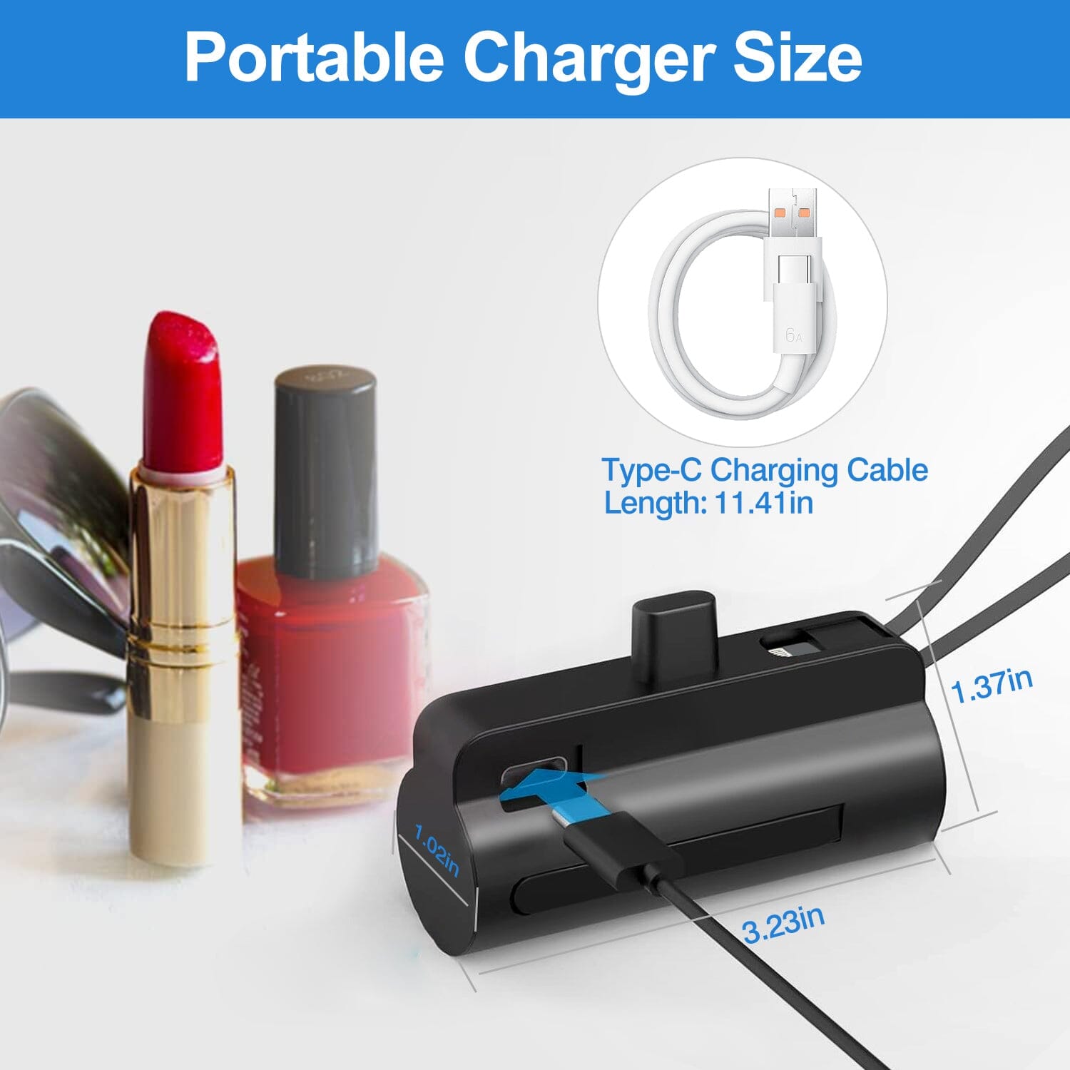 5000mAh Portable Phone Charger Built-in Type C Cable Dual Output Cheap Sale With Credit Card