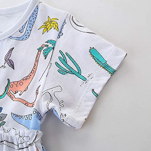 Girl's Dinosaur Tunic Short Sleeve Summer Casual Dress Free Shipping Good Selling