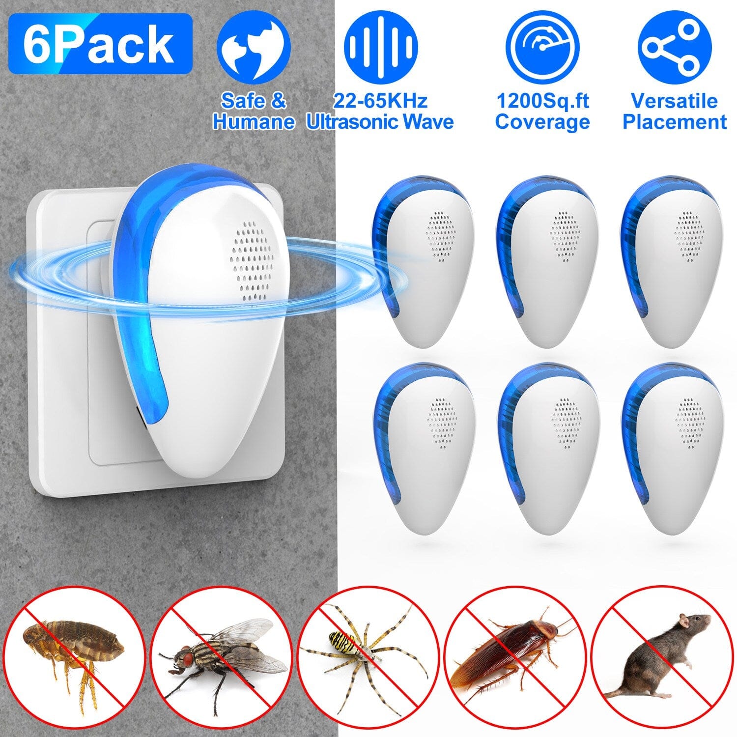 6-Pack: Ultrasonic Pest Repeller Indoor Plug in Bug Repellent Buy Cheap Very Cheap