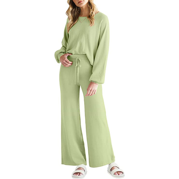 Women's Long Lantern Sleeve Crop Top with Wide Leg Pants Lounge Set Clearance Get Authentic