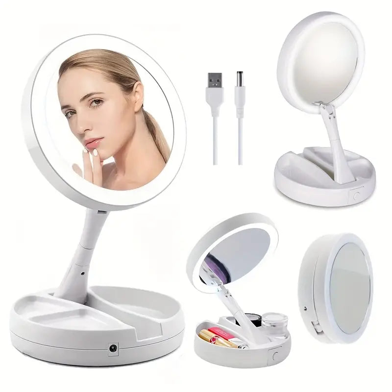 Foldable Makeup Mirror With LED Light Official Site