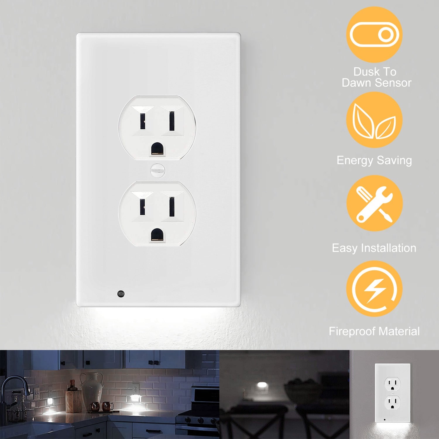 US Wall Outlet Cover Wall Plate with 3-LED Dusk To Down Sensor Night Lights For Sale Online