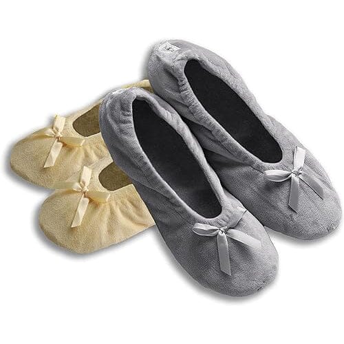 2-Pairs: Roxoni Women's Terry Classic Cotton & Velour Ballerina Slippers Outlet Locations Cheap Pice