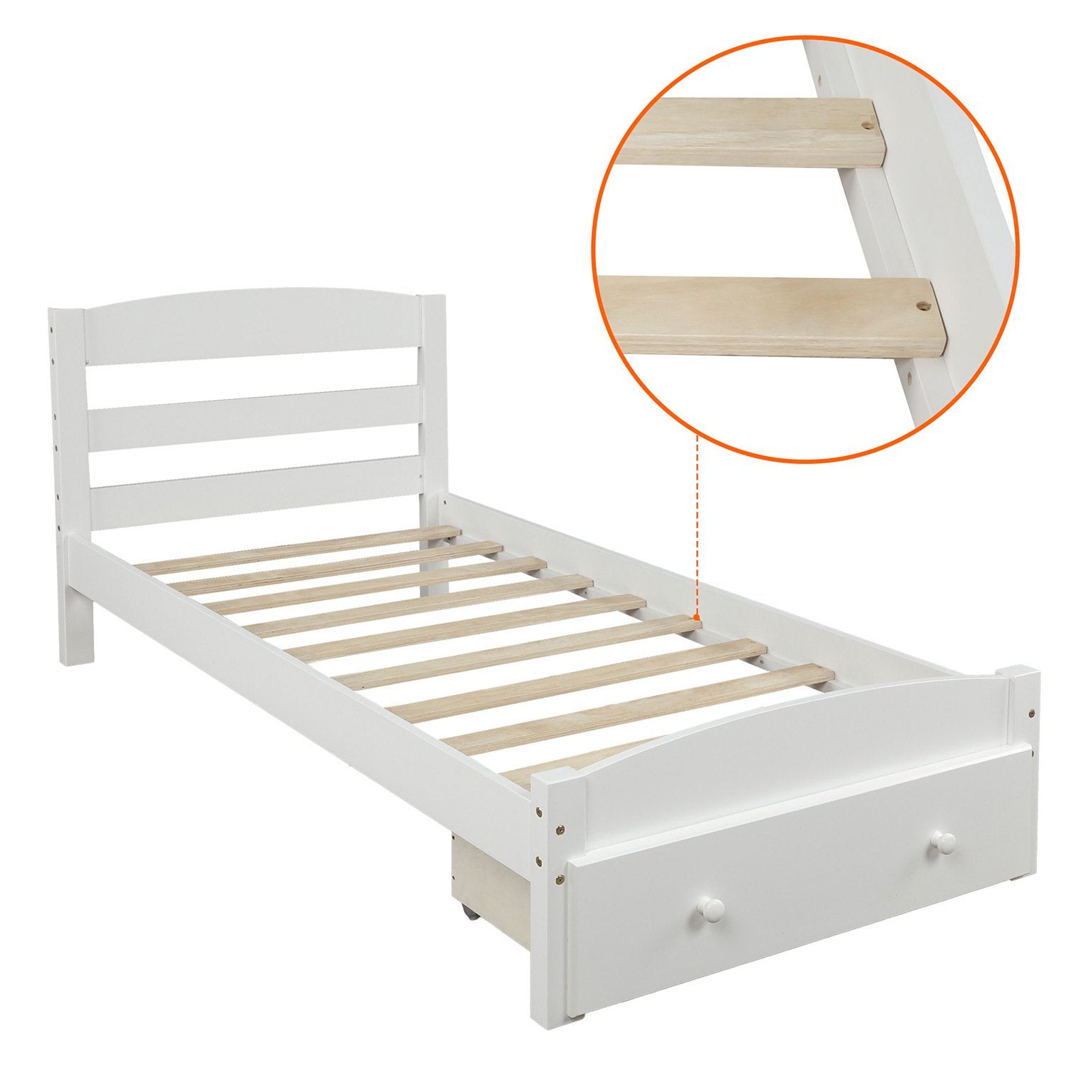 Twin Platform Bed Frame with Storage Drawer Headboard Pre Order For Sale