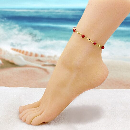 18k Gold Filled High Polish Finish Red Crystal Ankle Bracelet Sale Low Pice