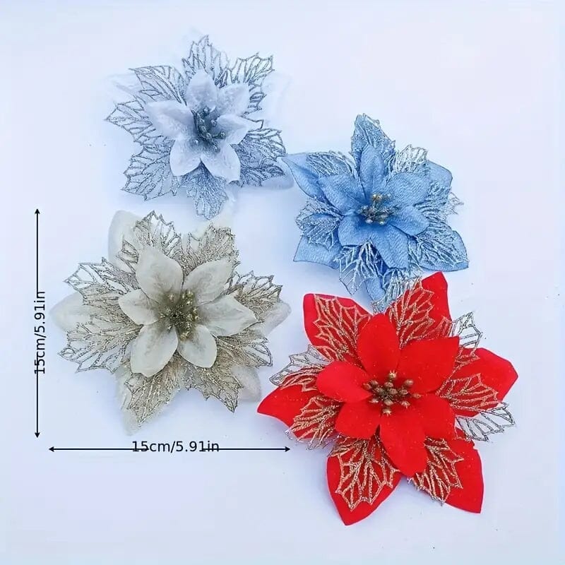 20-Pieces: Artificial Poinsettia Flowers Christmas Ornament Free Shipping Fake