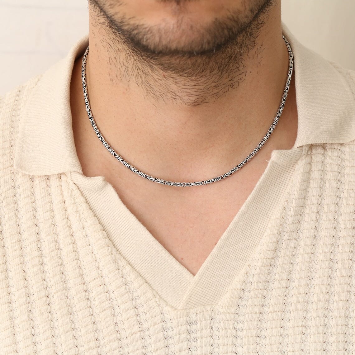 3MM Handmade Solid 925 Sterling Silver Balinese Bali Byzantine Chain Necklace Cheap Fake
