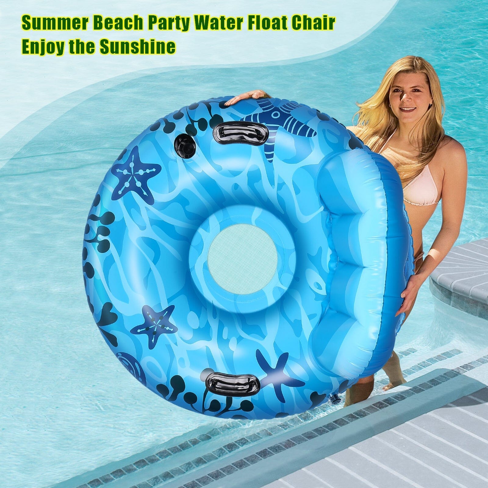 Inflatable Lounger Pool Float with Rubber Handle and Drink Holder Sale Authentic