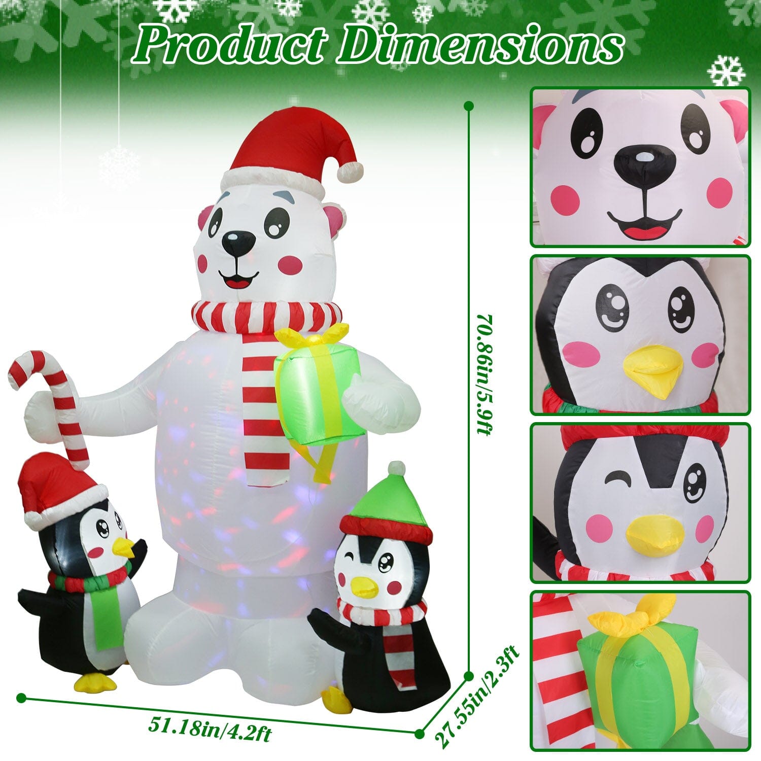 5.9Ft Christmas Inflatable Polar Bear and Penguin Blow Up Yard Outdoor Decoration with LED Visit New For Sale