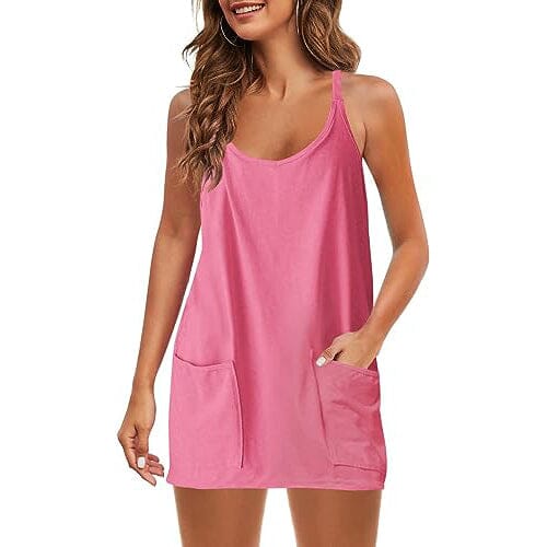 Womens Summer Sleeveless Mini Dress V Neck Spaghetti Strap with Pockets Free Shipping Finishline