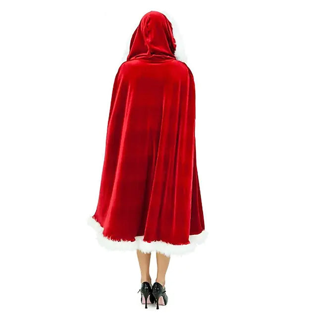 Velvet Hooded Cape Cloak Santa Cosplay Christmas Costumes Women Outlet New Styles