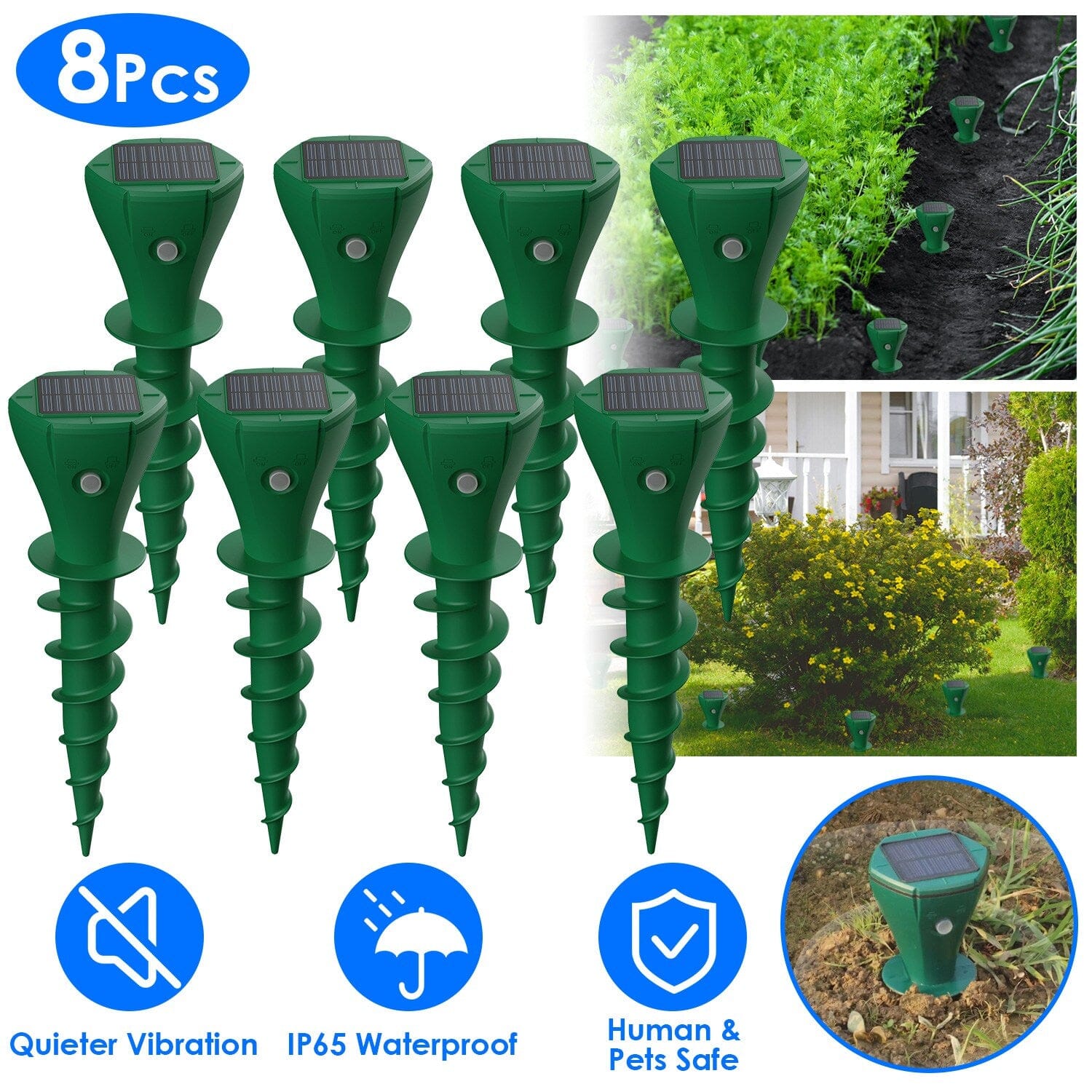 8-Pieces: Solar Powered Repellent Waterproof Solar Vibration Stake Best Wholesale