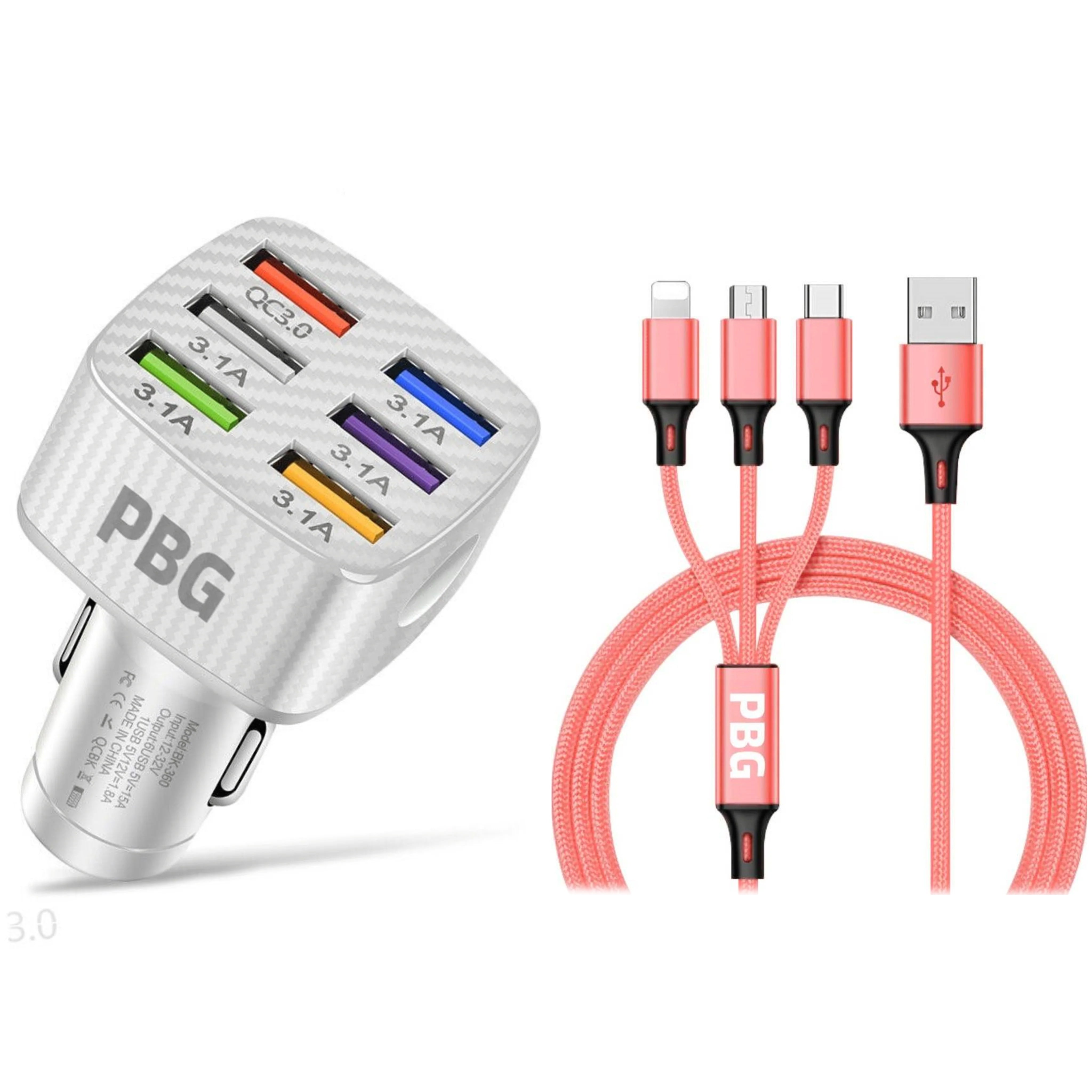 PBG LED 6 Port Car Charger and 4Ft. 3-in-1 Cable Combo Where To Buy
