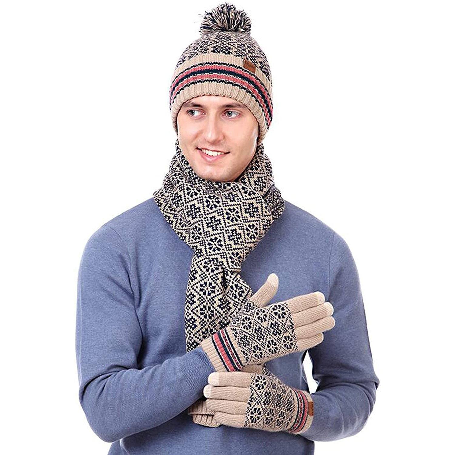 3-in-1 Soft Warm Thick Cable Knitted Beanie Hat Scarf and Gloves Winter Set Cheap Official