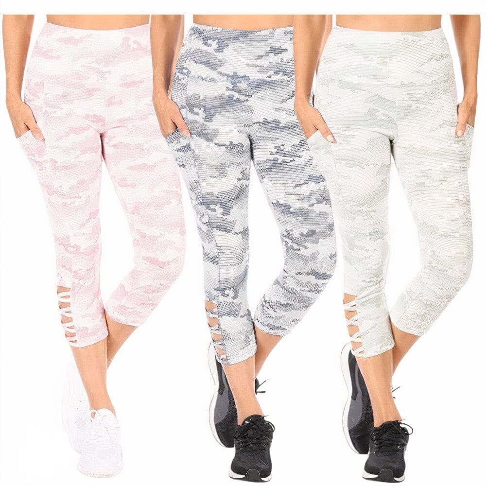 3-Pack: Women's Tummy Control Capri Leggings With Pockets Sale Low Pice