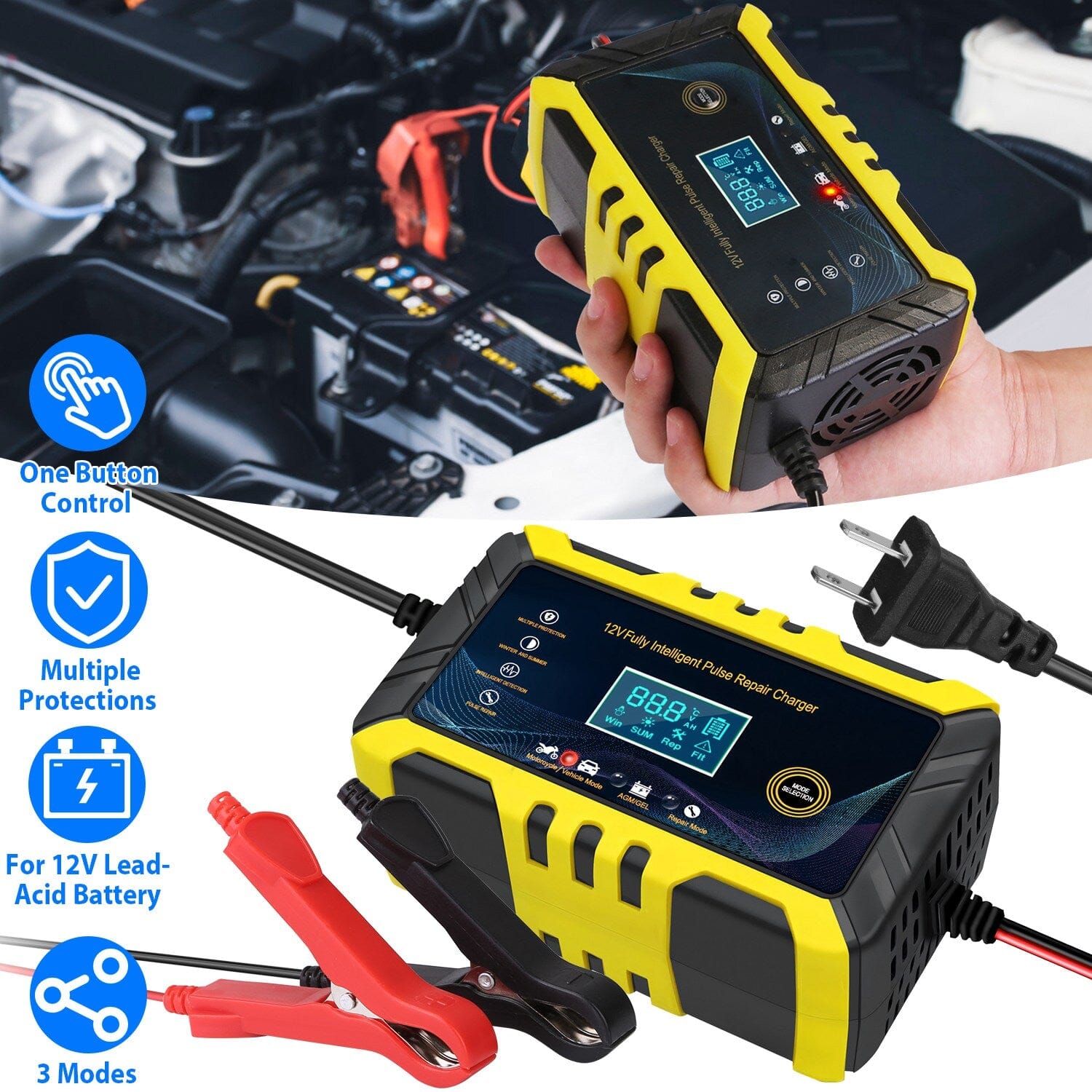 Car Battery Charger 12V/6A Smart Automatic Battery Charger Pulse Repair Sale Genuine