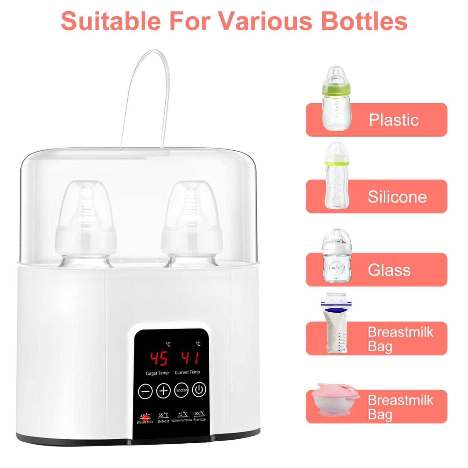 Electric Baby Milk Bottle Warmer Fit with 4 Heating Modes Adjustable Temperature Display Screen Huge Surprise For Sale