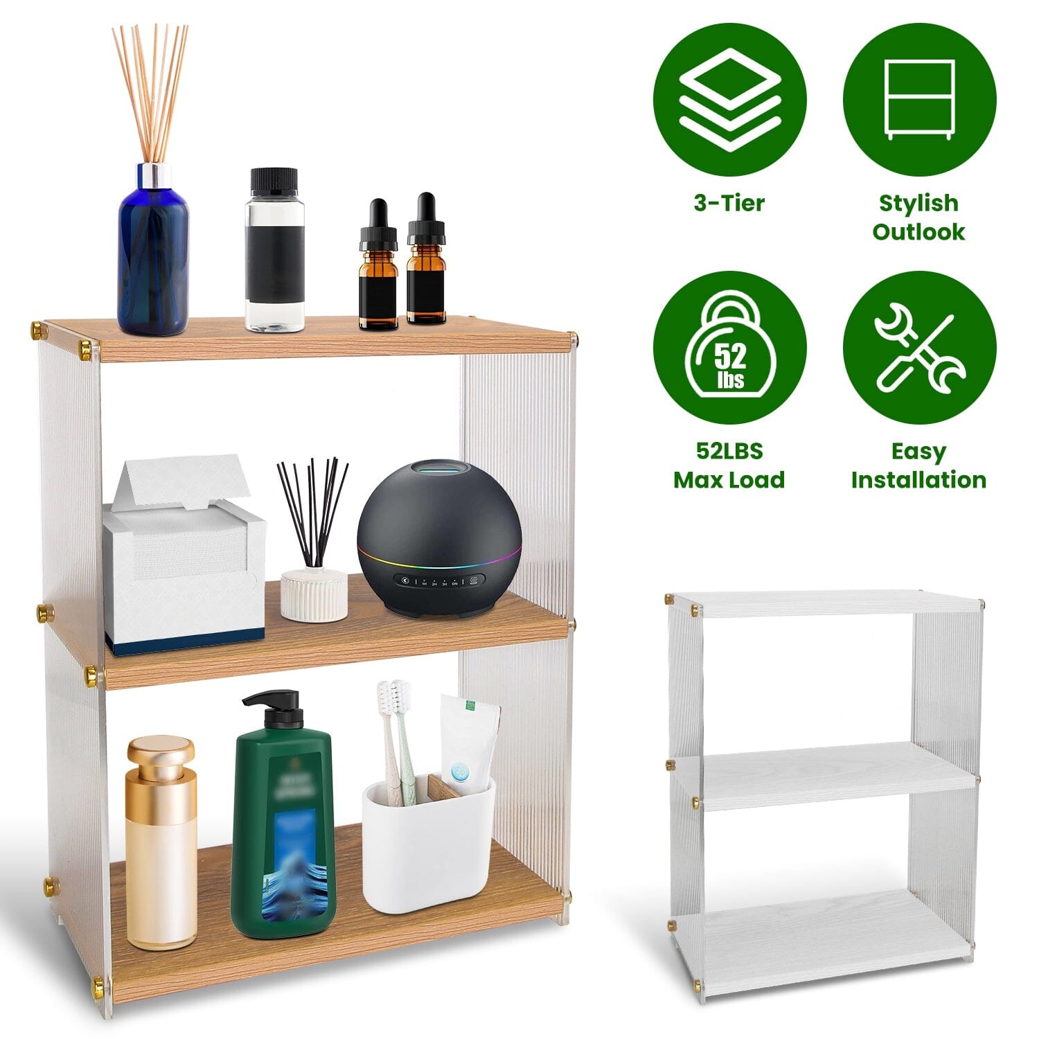 3-Tier: Acrylic Countertop Organizer Bathroom Wood Counter Storage Recommend Online