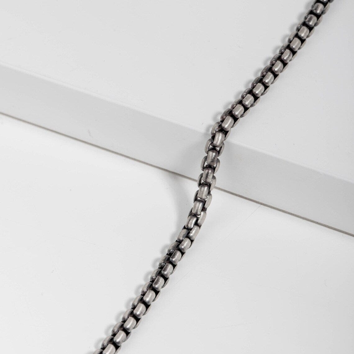 925 Sterling Silver Oxidized 3mm Italian Round Box Chain Necklace Italian Made Inexpensive