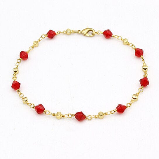 18k Gold Filled High Polish Finish Red Crystal Ankle Bracelet Sale Low Pice