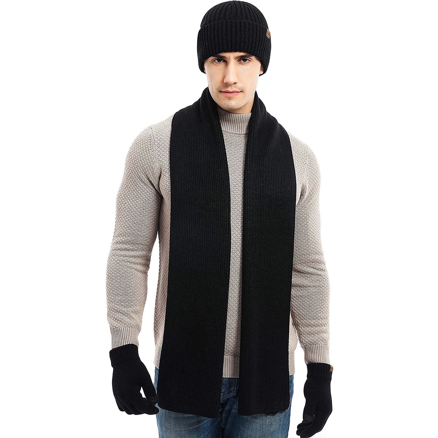 Men's Scaves and Beanie Hat Themal Gloves Set Clearance Geniue Stockist